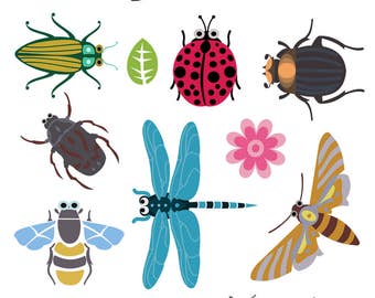 Printable INSECT CLIP ART - Beetle, Ladybug, Dragonfly, Bee, Wasp, Digital Download, EvisionArts
