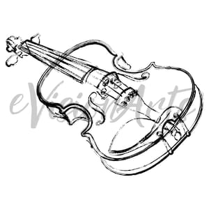 May include: A black and white line drawing of a violin. The violin is drawn in a simple, stylized way, with the strings and the body of the violin clearly visible.