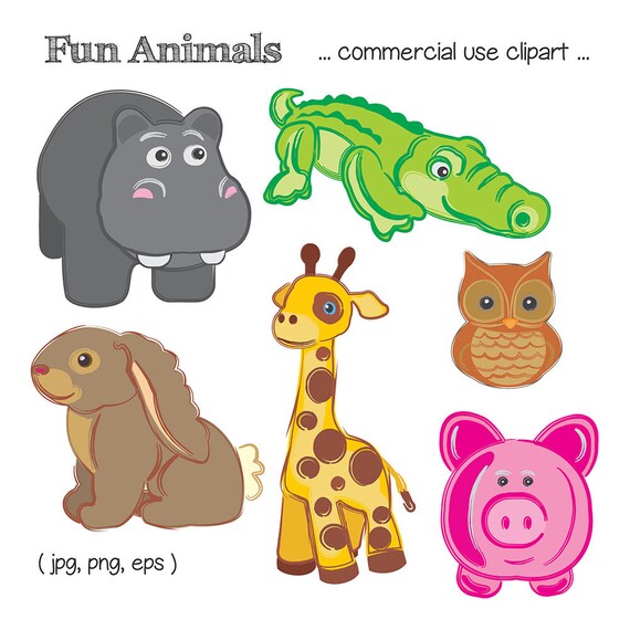 Printable Baby Animal Clip Art Hippo Alligator Bunny Etsy