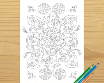 Printable GARDEN COLORING PAGE, Digital Download, EvisionArts