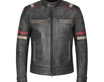 Vintage Gray Lambskin Leather Biker Jacket: Distressed Motorcycle