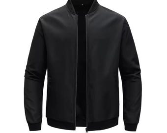 Handmade Black Bomber Jacket: Lightweight Cotton or Polyester, Streetwear Style