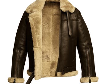 Men’s B3 Bomber RAF Flight Flying WW2 Aviator Jacket | Brown Leather & Faux Shearling Jacket