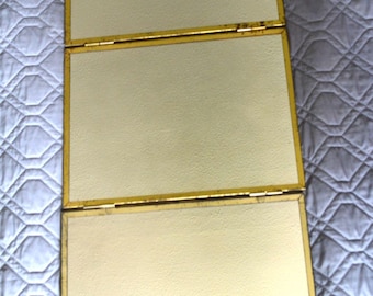 Vintage Tri Fold Vanity Mirror Gold Folding Tabletop Hollywood Regency