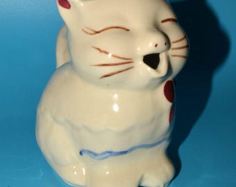 Vintage Puss N Boots Cat Creamer Pitcher Ceramic Japan Kitten Red Bow 4
