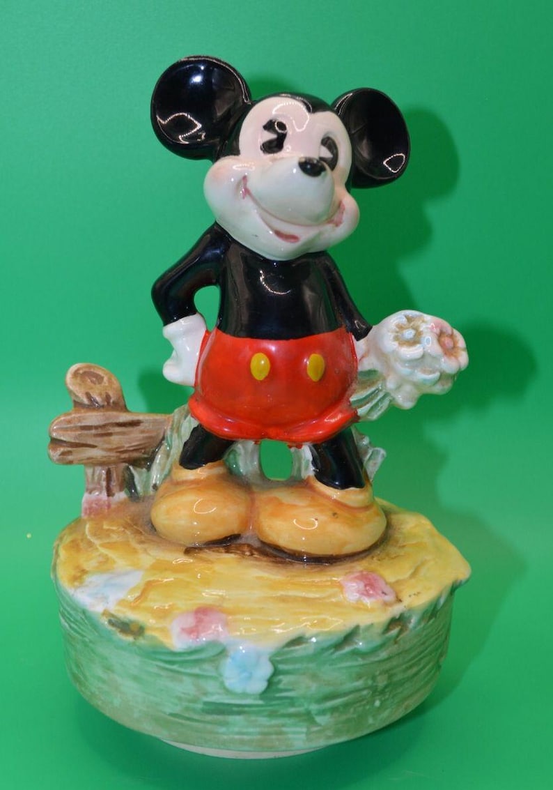 Vintage SCHMID Mickey Mouse Musical Figurine / Works!!! / It's A Small World image 1