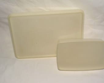 Vintage Tupperware Rectangular Storage Containers Set of 2 Lids Kitchen White