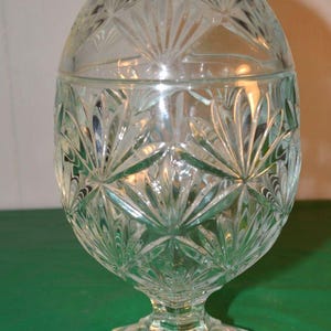 Vintage Cut Crystal Covered Candy Dish  Pedestal Jar with Lid Starburst Pattern