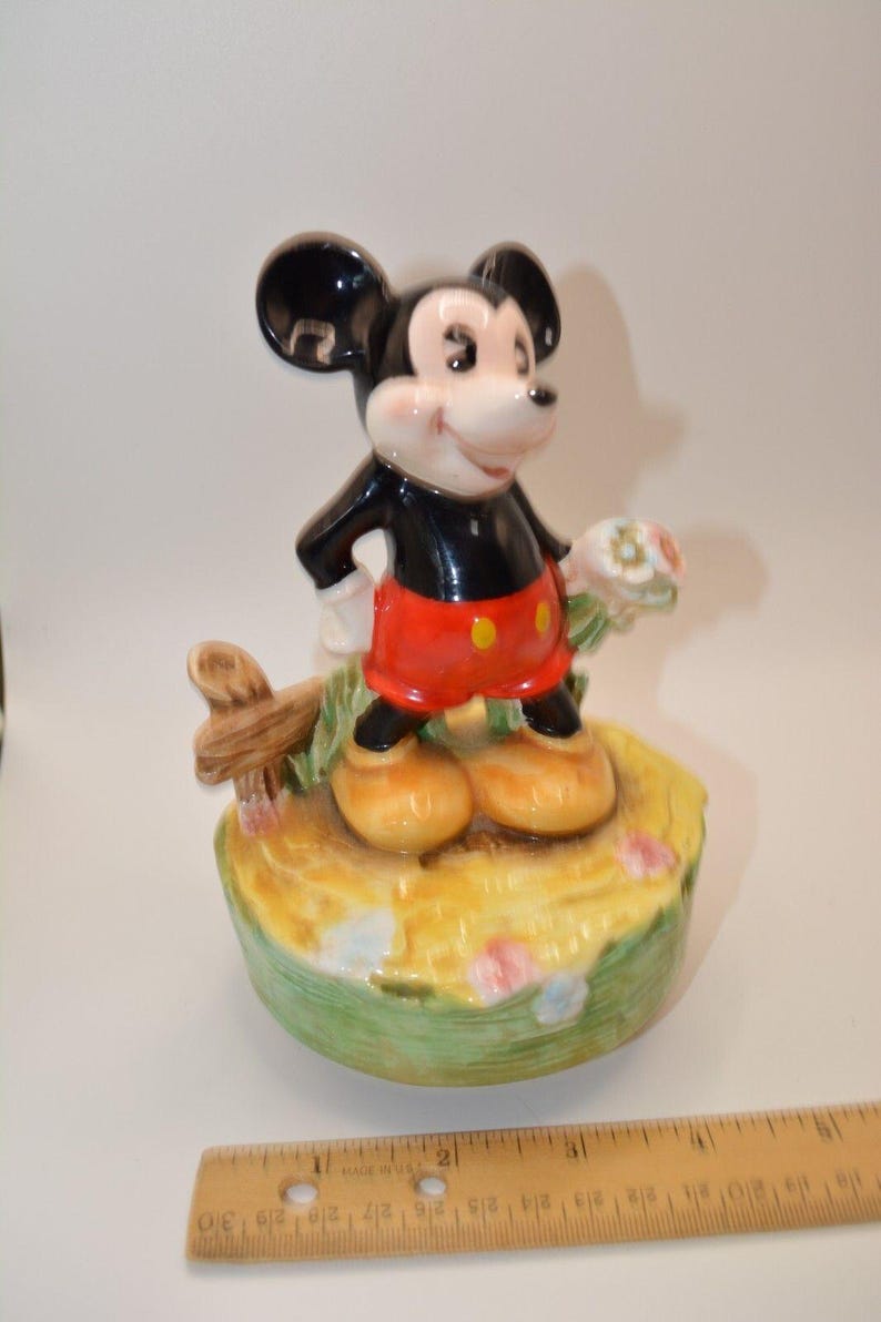 Vintage SCHMID Mickey Mouse Musical Figurine / Works!!! / It's A Small World image 7