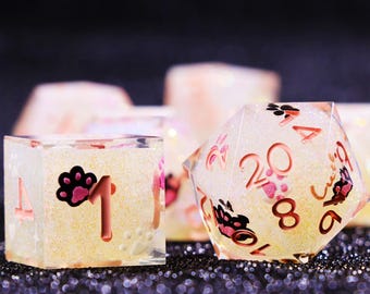 Cute Pink Cat DnD Dice Set for Role Playing Games, Unique Dungeons and Dragons Dice Set for Gifts, Resin Cute D&D Dice Set