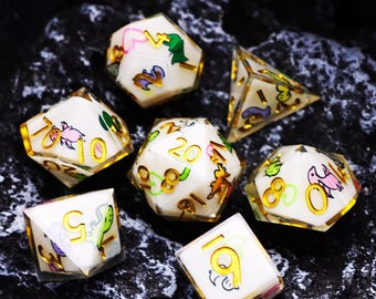 Cartoon Dinosaur DnD Dice Set for Role Playing Games, Resin Unique Dungeons and Dragons Dice Set for Gifts, Cute D and D Dice Set