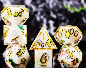 Cartoon Dinosaur DnD Dice Set for Role Playing Games, Unique Dungeons and Dragons Dice Set for Gifts, Resin Cute D&D Dice Set
