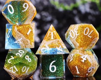 Sunshine Beach DnD Dice Set for Role Playing Games, Unique Dungeons and Dragons Dice Set for Gifts, Full Resin Cute D&D Dice Set