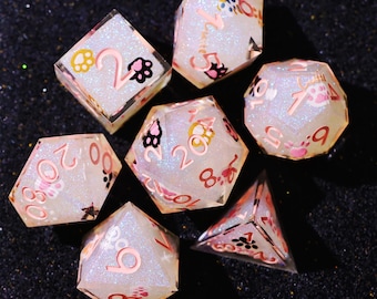 Pink Cute Cat DnD Dice Set for Role Playing Games, Unique Dungeons and Dragons Dice Set for Gifts, Resin Cute D&D Dice Set