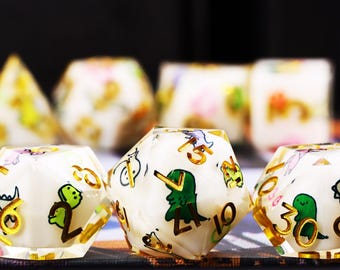 Cartoon Dinosaur DnD Dice Set for Role Playing Games, Resin Unique Dungeons and Dragons Dice Set for Gifts, Full Cute D&D Dice Set