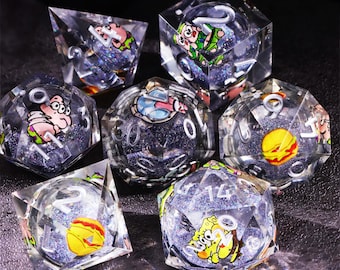 Cartoon Sponge DnD Dice Set for Role Playing Games, Resin Unique Dungeons and Dragons Dice Set for Gifts, Cute D and D Dice Set