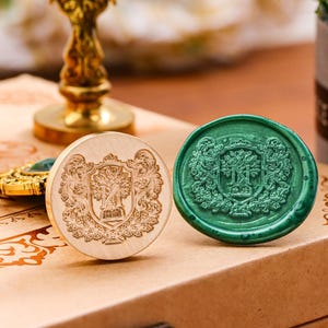 Wachssiegel-Set mit Familienwappen, individuellen heraldischen Schilden, Siegeln und Bannern, individuellem Familienemblem-Stempel JH01