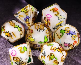 Cartoon Dinosaur DnD Dice Set for Role Playing Games, Resin Unique Dungeons and Dragons Dice Set for Gifts, Cute D and D Dice Set