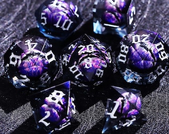 Mysterious Purple Dragon Eye DnD Dice Set for Role Playing Games, Dungeons and Dragons Dice Set for Gifts, Sharp Edge Resin D&D Dice Set