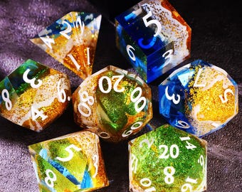Sunshine Beach DnD Dice Set for Role Playing Games, Unique Dungeons and Dragons Dice Set for Gifts, Full Resin Cute D&D Dice Set