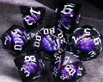 Purple Dragon Eye DnD Dice Set for Role Playing Games, Dungeons and Dragons Dice Set for Gifts, Handmade Sharp Edge Resin D&D Dice Set