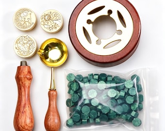 Custom Wax Seal Stamp Kit, Interchangeable Multiple Stamp Heads, One‑Set for All Sealing Needs, Extra Stamps Available Upon Request -J99H