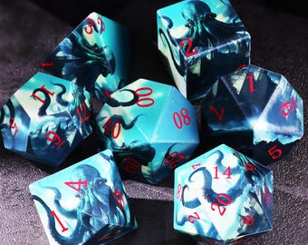 Mysterious Cthulhu DnD Dice Set for Role Playing Games, Resin Unique Dungeons and Dragons Dice Set for Gifts, Cute D and D Dice Set