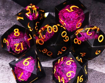 Black Purple Galaxy DnD Dice Set for Role Playing Games, Resin Unique Dungeons and Dragons Dice Set for Gifts, Cute D and D Dice Set