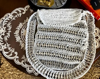 Handmade pop tab bag- white/ up cycled Eco- Friendly purse/ unique Recycled fashion Accessory.