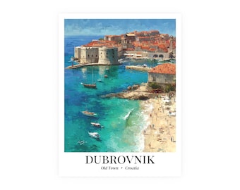 Dubrovnik, Croatia - Impressionist Fine Art Poster - Old Town Cruise Ship Wall Art