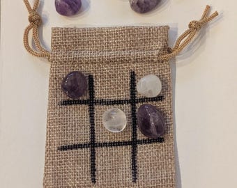Mini Tick-Tac-Toe Travel Game with Gemstone Pieces