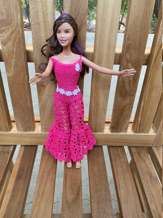 Crocheted Hot Pink Barbie Jumpsuit With Daisy Flowers Etsy