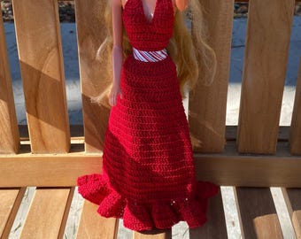 Red Candy Cane Fashion Doll Dress