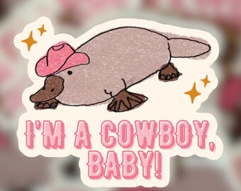 Cowboy Platypus Waterproof Sticker, Funny Western Animal