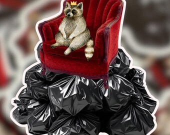 Trash King Raccoon Sticker | Funny Crowned Raccoon, Laptop Decal
