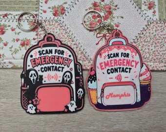 Handmade 4" x 3" 3D Printed NFC Custom Emergency Contact Backpack Keychains