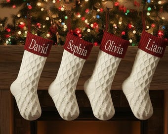 Calcetín navideño personalizado con nombre: diseño de punto, varios colores, 18 x 46 cm