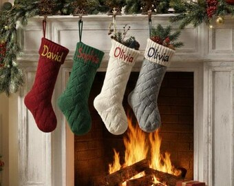 Media navideña de punto personalizada, nombre bordado, decoración navideña (46 cm)
