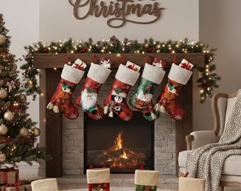 Juego de medias navideñas 3D de 45 cm: Papá Noel, reno y muñeco de nieve, decoración navideña