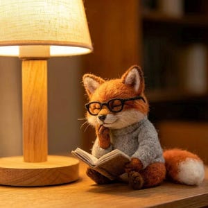Cozy Reading Woodland Animals – Handmade Needle-Felted Miniature Figurines with Glasses & Sweaters