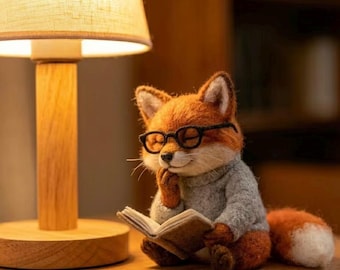 Cozy Reading Woodland Animals – Handmade Needle-Felted Miniature Figurines with Glasses & Sweaters