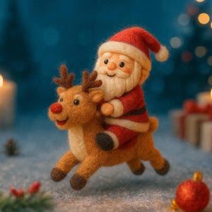 Needle Felted Santa and Reindeer – Handmade Wool Christmas Ornament