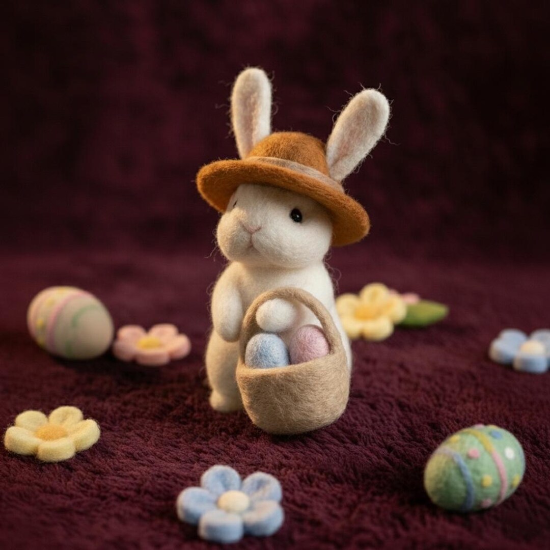 Needle Felted Easter Bunny, Wool Figurine With Basket, Spring Decor - Etsy