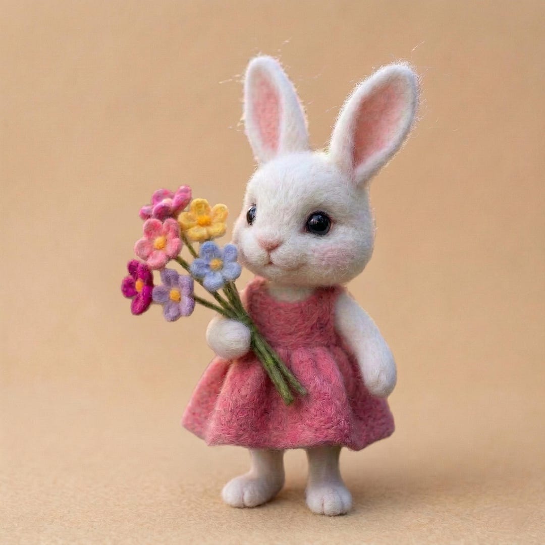 Handmade Needle Felted Bunny Rabbit With Flowers | Miniature Spring ...