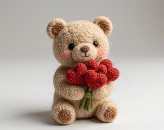 Sweet Handmade Needle Felted Bear | Valentine's, Mother's Day, or Birthday Gift | Wool Animal Collectible