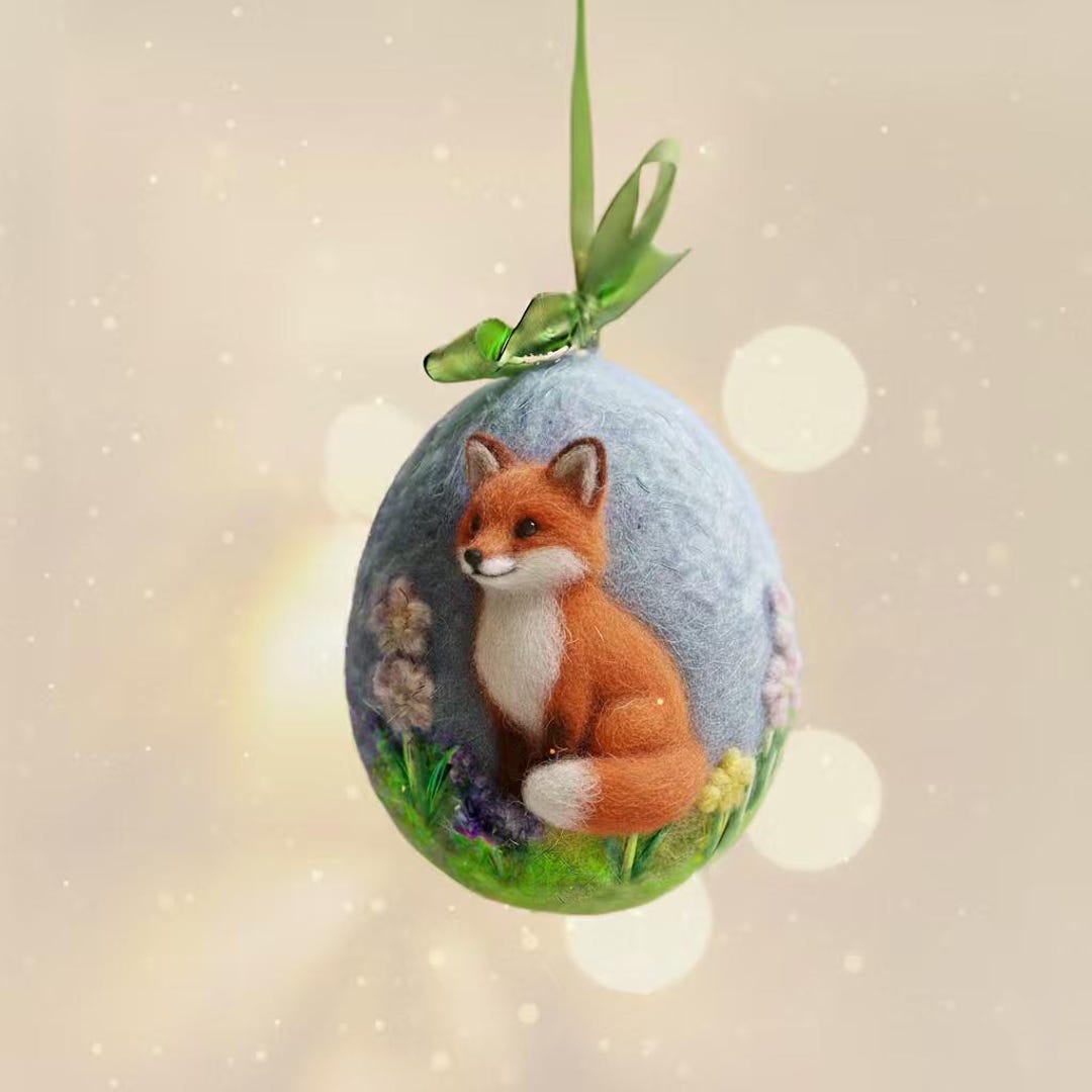 Needle Felted Easter Egg Ornament, Handmade Wool Bunny Chick Goose Fox ...