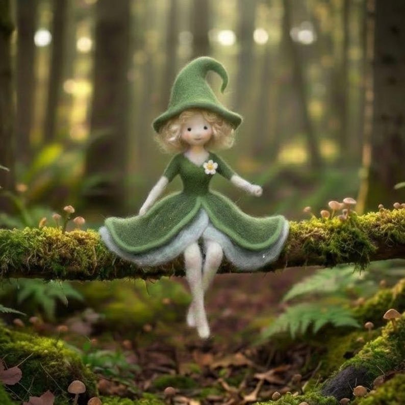 Handmade Wool Felt Fairy Doll, Cottagecore Woodland Decor image 1