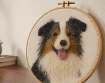Custom Needle Felted Pet Portrait, Handmade Wool Wall Art