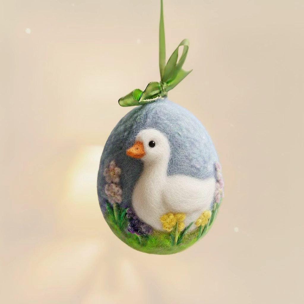 Needle Felted Easter Egg Ornament, Handmade Wool Bunny Chick Goose Fox ...