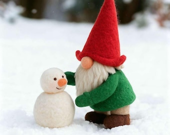 Handmade Needle Felted Christmas Gnome | Holiday Ornament